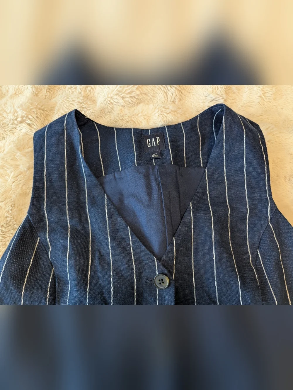 Gap Navy Pinstripe Linen Button Front Vest - Picture 3 of 7